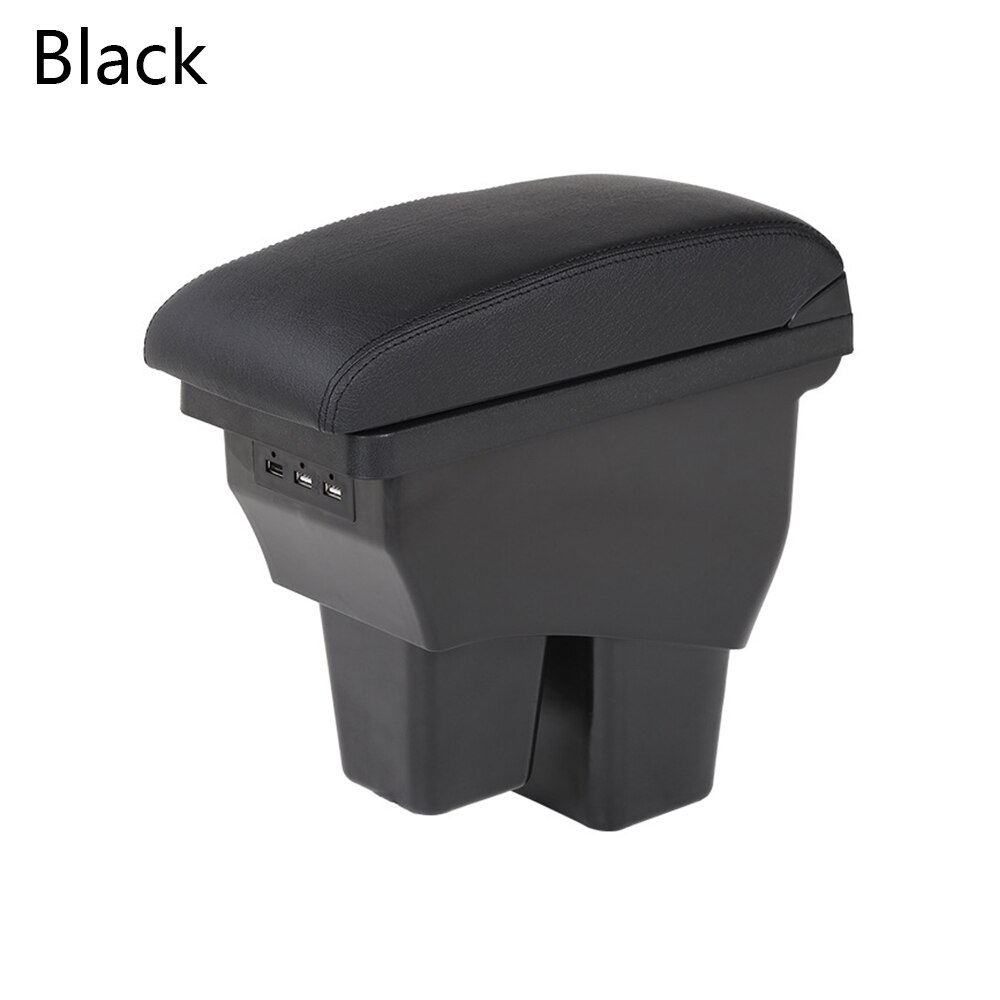Auto Armsteun Box Armleuningen Leather Center Double Layer Opbergdoos 3 Usb Compatibel Met Peugeot: Black