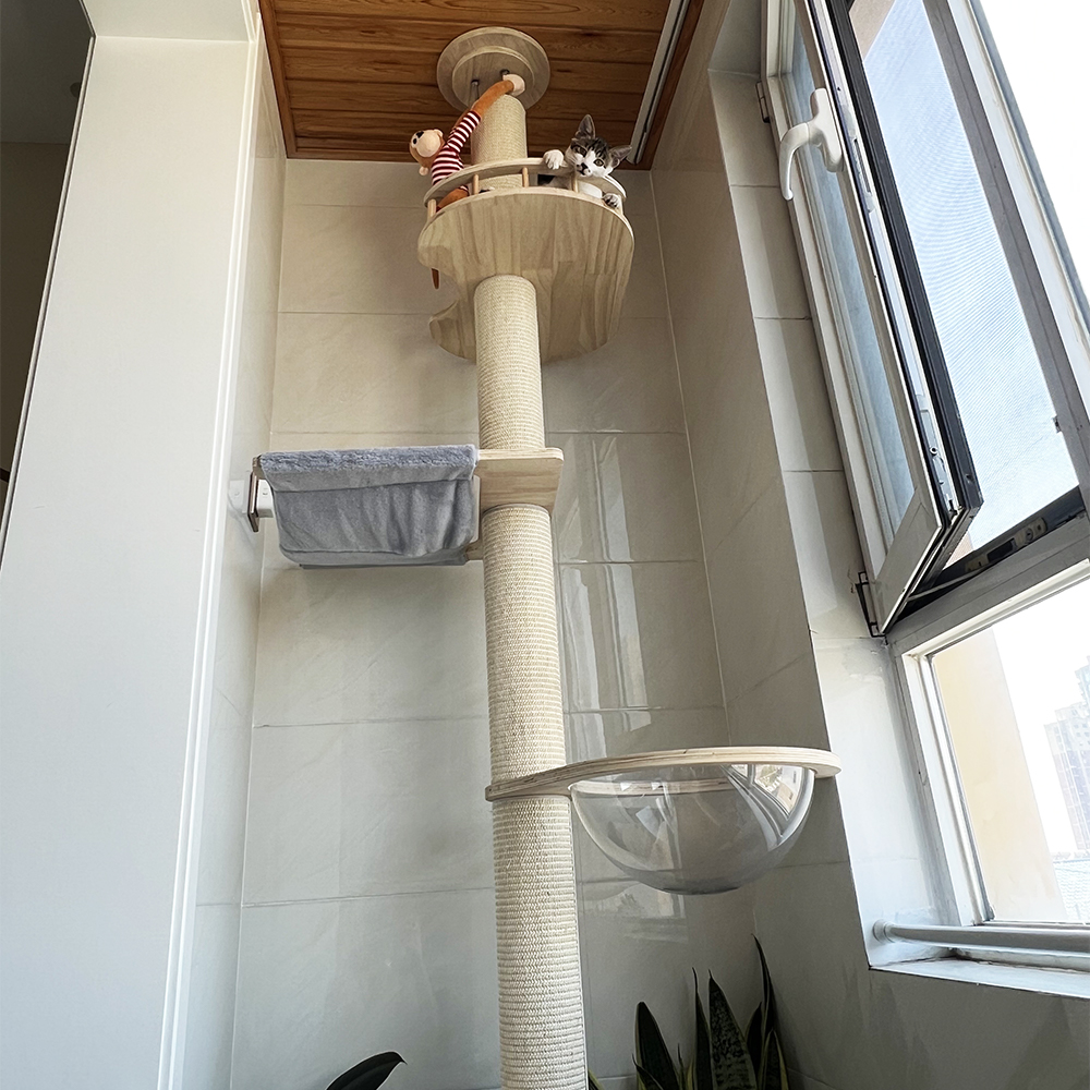 Cat climbing frame Pillars of Babel Floor to Ceiling Cat Tree Tower Multi-Level Condo Post Pad for Cat playing climbing