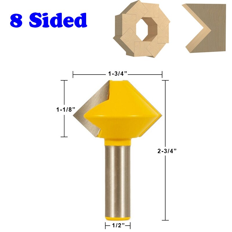 1 PC 1/2 "tige 6 face 8 face 12 face 16 face Multi face colle Joint routeur ensemble-15330: 8Sided