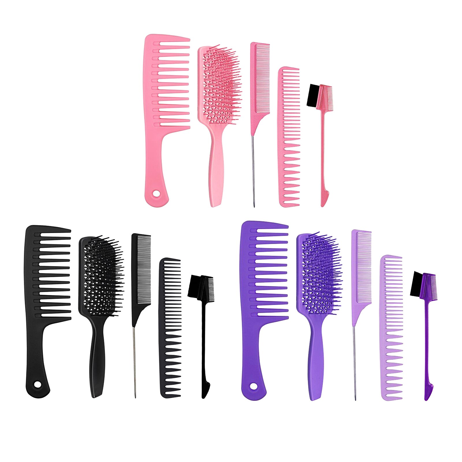 5Pcs Kappers Massage Kam Styling Salon Thuis Set Voor Rechte Lange Dikke Curly Natuurlijke Haar Nat Of Droog Haar