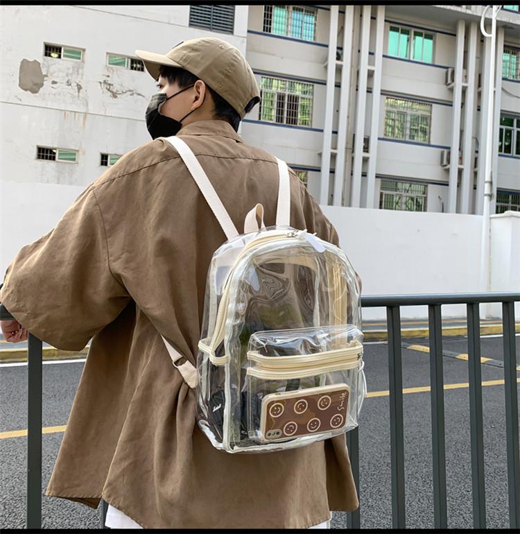Pvc Waterproof Transparent School Bag With Light Backpacks Large Capacity Backpack Solid Clear Backpack: Clear