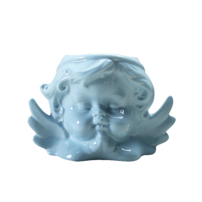 Maceta de cerámica con forma de Ángel y flor, lavabo de Cactus, planta suculenta en maceta, oración azul