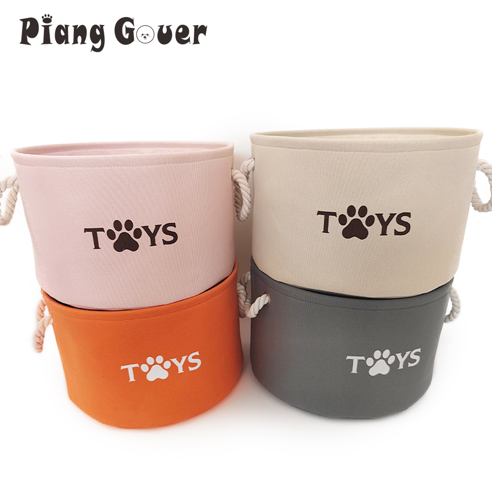 Round Dog Pet Toy Basket Cat Clothes Storage Box Foldable Storage Basket with Handle Pet Supplies