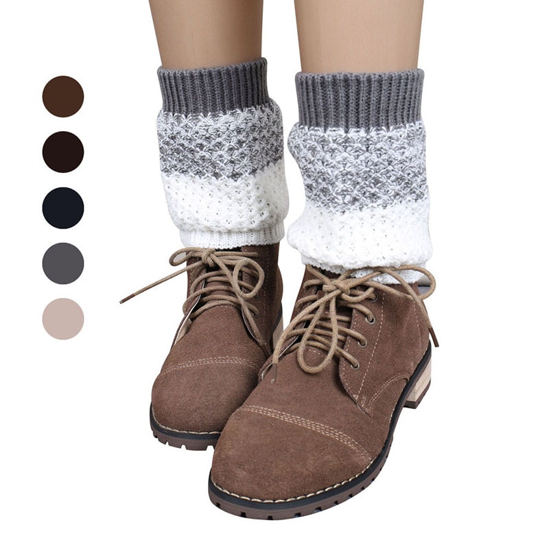 Vinterstrikket ben varm bootovertræk benopvarmere kvinder patchwork høj polainas damer hæklede lange sokker