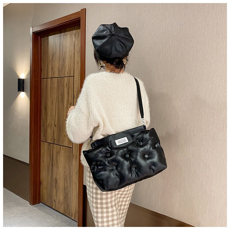 Women Shoulder Bags Casual Space Padded Pillow Bag Luxury Soft Black PU Leather Crossbody Messenger Bag Large Totes