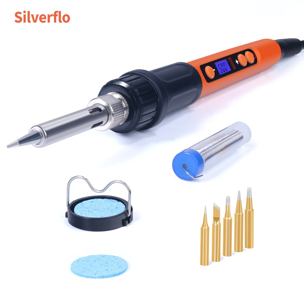 Silverflo Electric soldering iron Kit Set 100W LCD Digital Display Adjustable Temperature Soldering Iron 220V/110V Welding Tools: set2 / EU