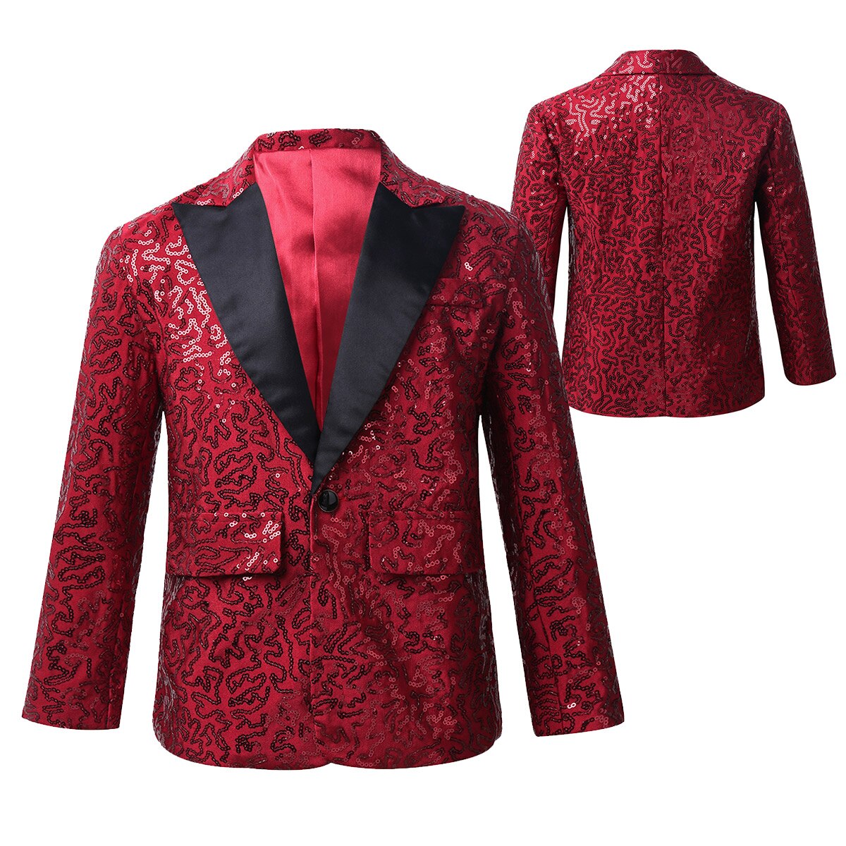 Sequins Boys Blazer Jacket Gentleman Kids Violin Dance Show Performance Jacket Children Formal Wedding Birthday Party Jacket: Burgundy / 8