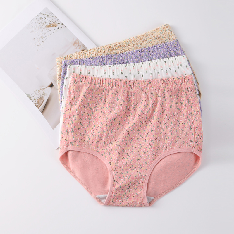 Bragas triangulares de cintura alta de algodón para madre, lencería de flores para mujer, ropa interior suave sin costuras, talla grande, nueva