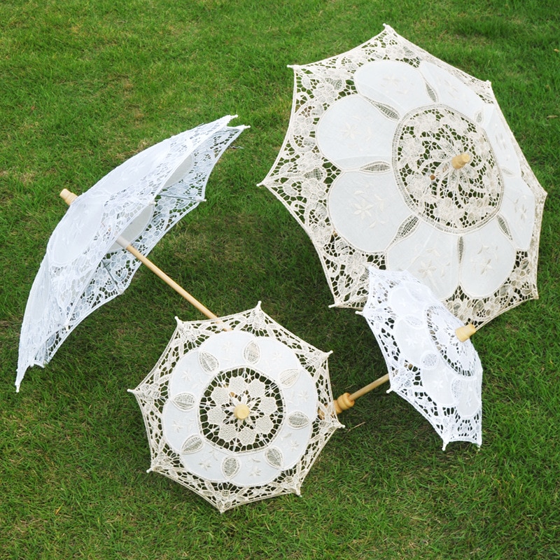 Barn størrelse broderi blonder parasoll paraply bryllup dekorasjon foto rekvisita blomsterpike paraply bomull blonder barn parasoller