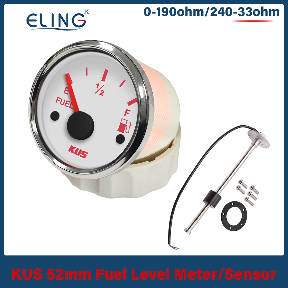Kus 52Mm 0-190ohm 240-33ohm Brandstof Niveau Meter Olie Gauge Rood Geel Licht 9-32V Brandstof Sensor 175mm 200Mm 250Mm 300Mm 335Mm