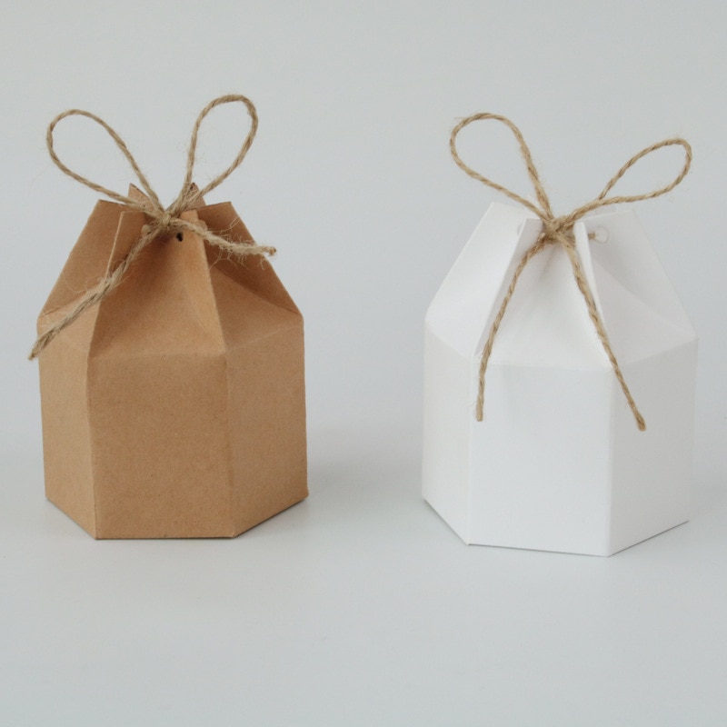 10-200 pièces Kraft papier paquet carton boîte lanterne hexagone forme bonbons coffrets papier Kraft mariage emballage boîtes sacs