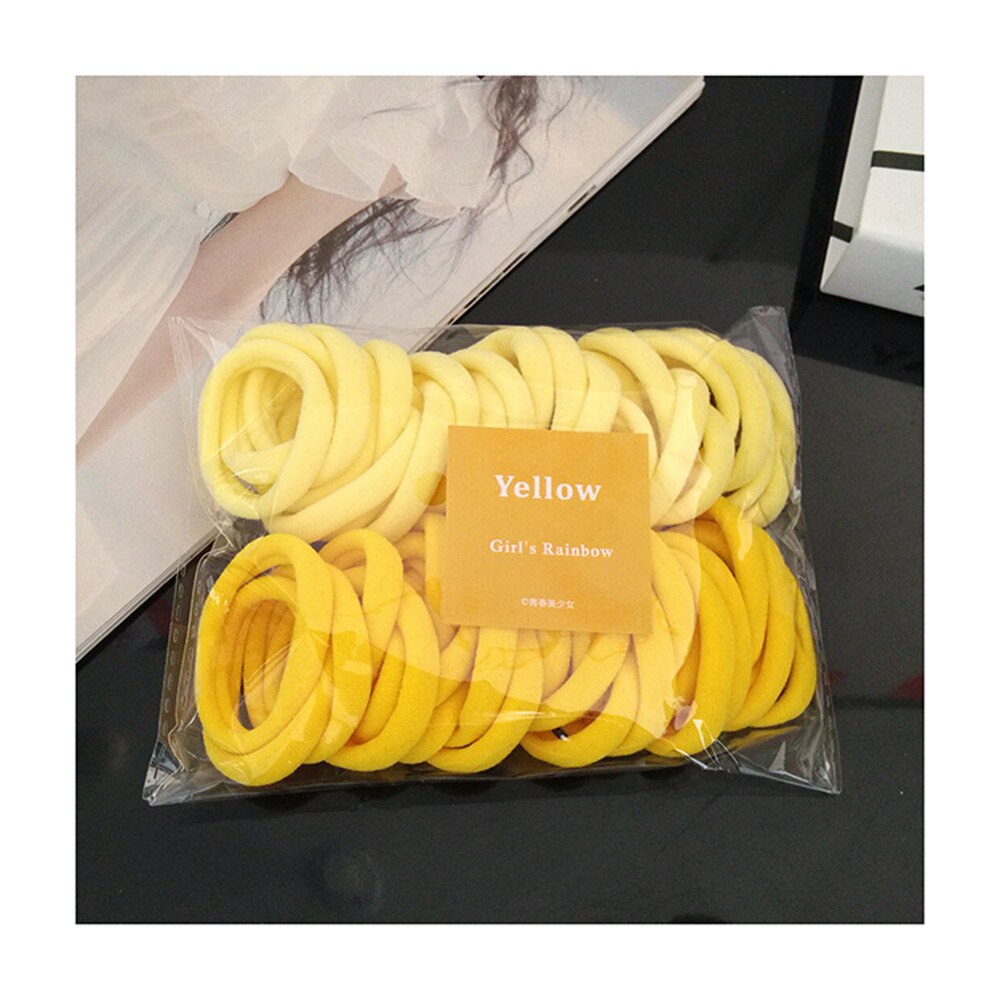 50/- piece set of women's/girls 4cm 2cm nylon elastic hair bands, ponytail holders, rubber bands, scrunchies, headbands, hair accessories: Yellow