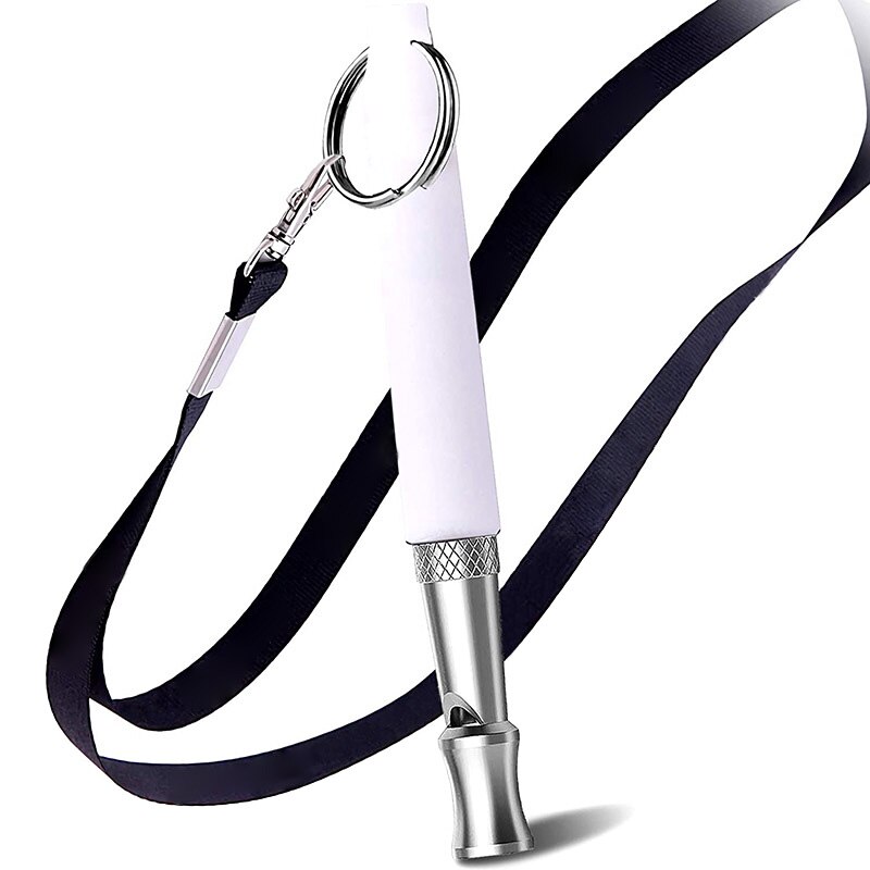Dog Whistles Adjustable Tone to Prevent Barking Dog Training Whistles Training Tool with Black Leash MD7: White