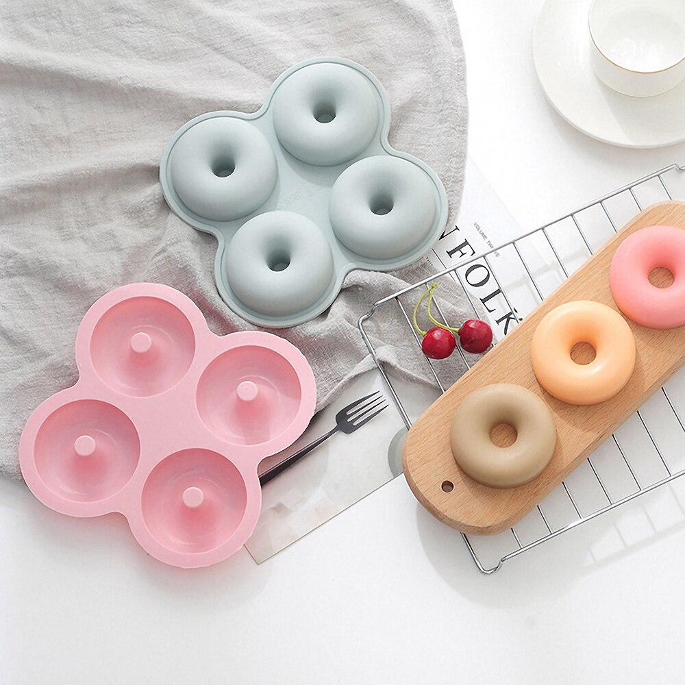 Diy 4 hulrum donut silikone form bagels muffins donuts maker non-stick wienerbrød chokolade kage dessert bradepande bagværk