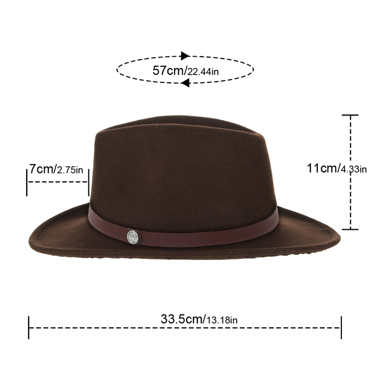 mujeres hombres sombreros de fieltro sombrero de vaquero occidental señora Sombrero Hombre pieza de Metal decoración vaquera Jazz gorras de sol tamaño 57CM