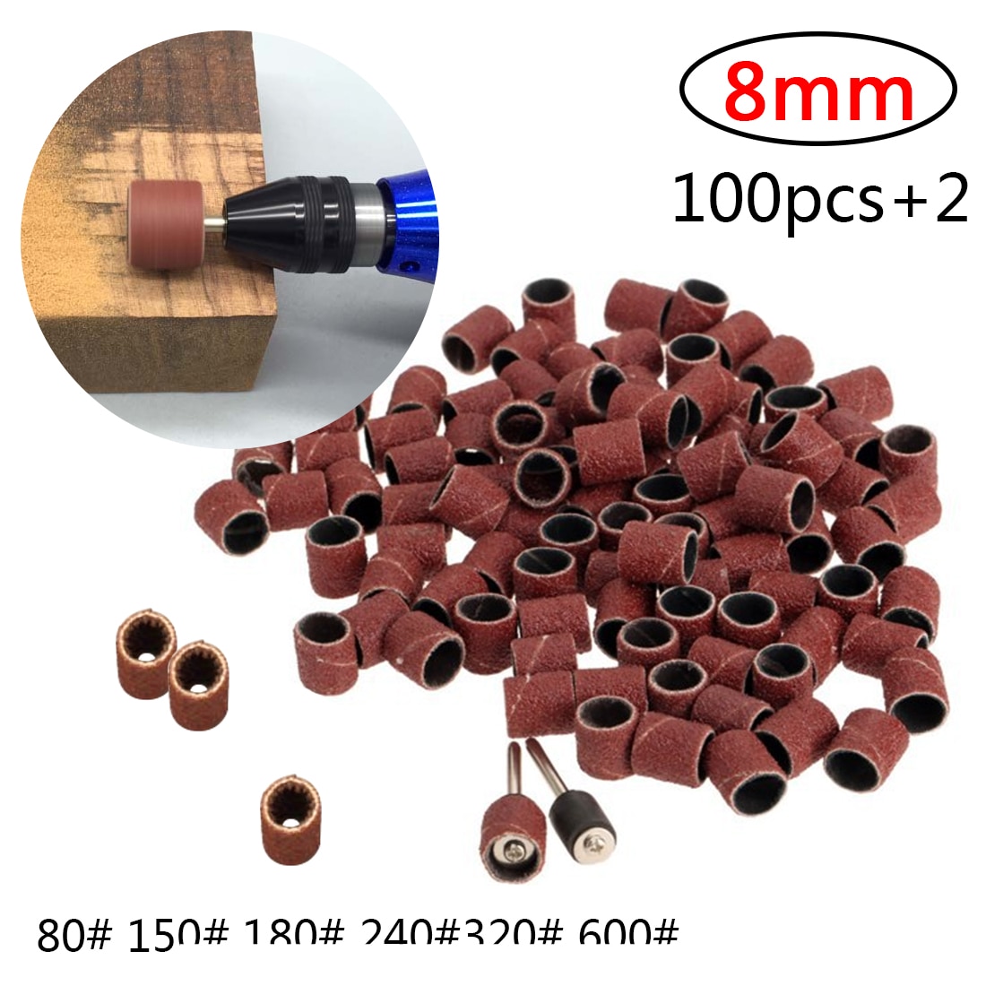 100pcs+2 Drum Sanding Kit Sanding Band 1/8 Inch Sand Mandrels Fit for Dremel Electric Nail Drill Rotary drill sander drimmel kit