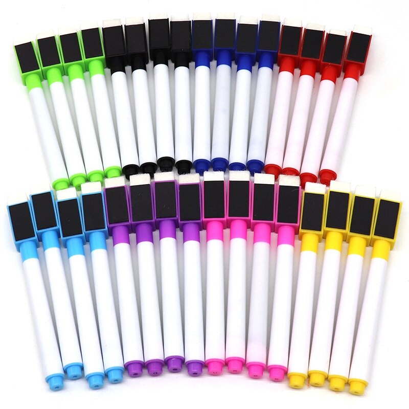 24 Pck of Erasable Whiteboard Pens with Tape Brushes 8-Color Ink Buckets Children's Drawing and Writing Pens