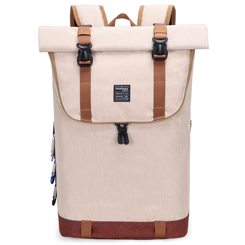 Vandtæt 15 "laptop rygsæk letvægts kollega studerende mænd lærred rolltop skoletasker rygsæk: Beige