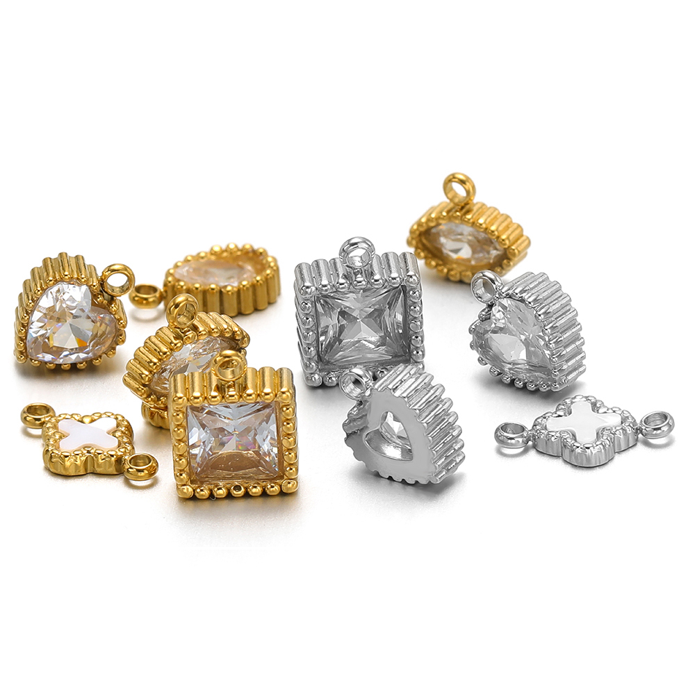 5 Stück Edelstahl Herz Glas Kristall Reize Gold Farbe Quadratische Anhänger für DIY Halskette Schmuckherstellung Armbänder Erkenntnisse