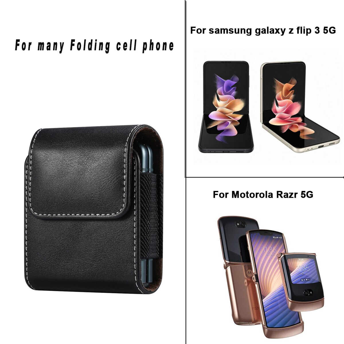 Per Samsung Galaxy Z Flip3 5G custodia per fondina per cintura custodia in pelle PU per F7070/F7000/F7110 marsupio per telefono Motorola Razr 5G