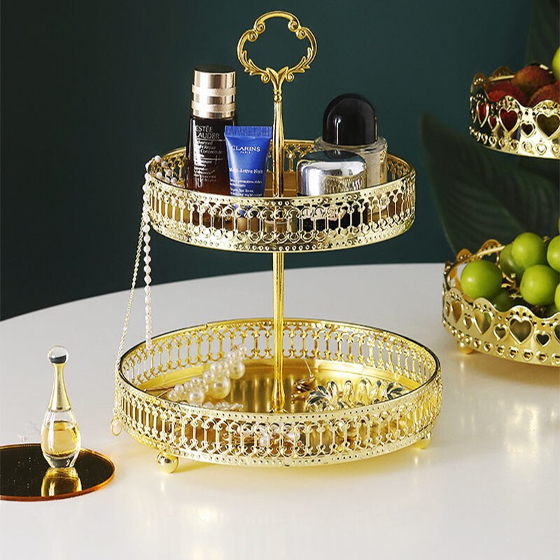 Iron Fruit Tray Double-layer Candy Tray Fruit Basket Tray Home Living Room Snack Fruit Tray Living Room Decoration