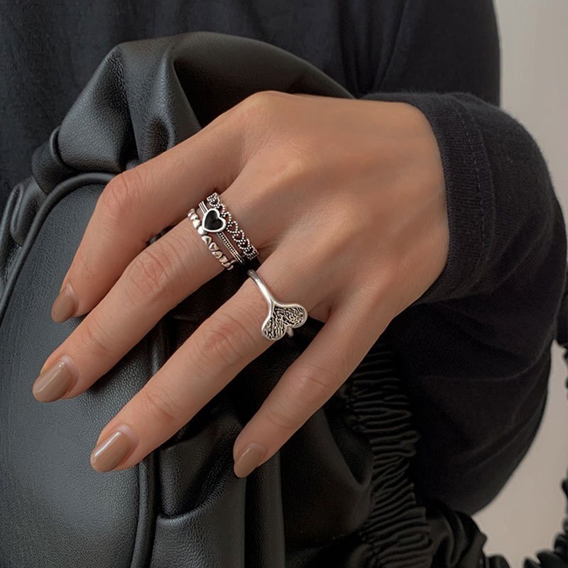 925 en argent Sterling multicouche coeur anneaux pour femmes hommes à la main amour coeur Thai argent anneaux bijoux