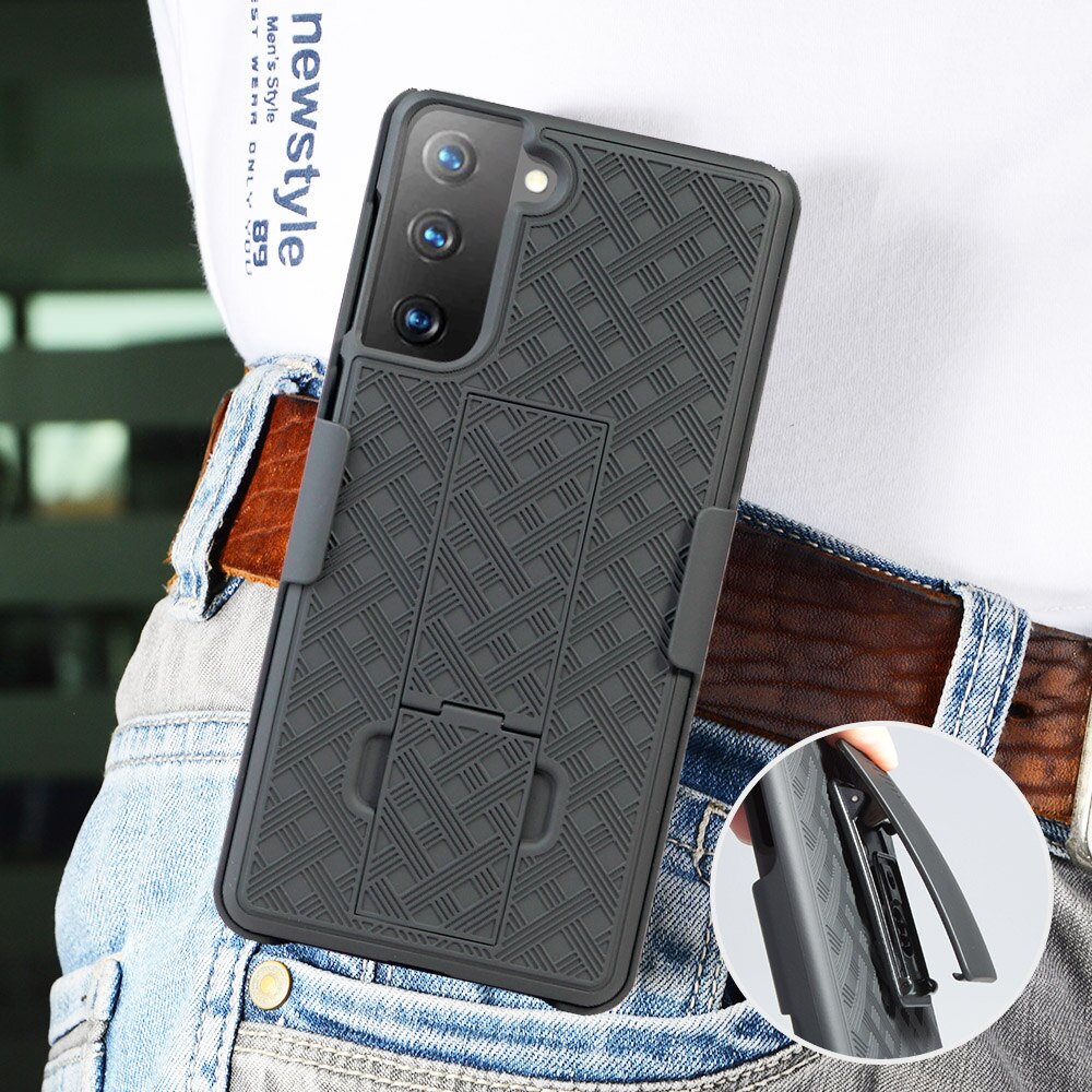 Geweven 2 In 1 Hybrid Hard Shell Holster Combo Case Met Kickstand &amp; Belt Clip Voor Samsung Galaxy S21