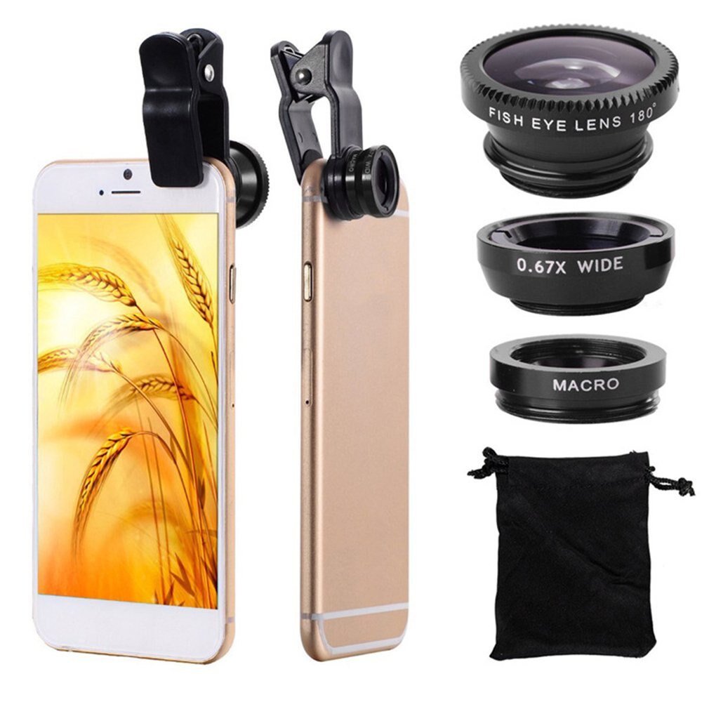 Telefoon Lens 360 Graden Draaien Haai Staart Vormige Clip Foto Camera Lens Kits 180 Graden Fish Lens 0.65X Groothoek 10X Macro Lens
