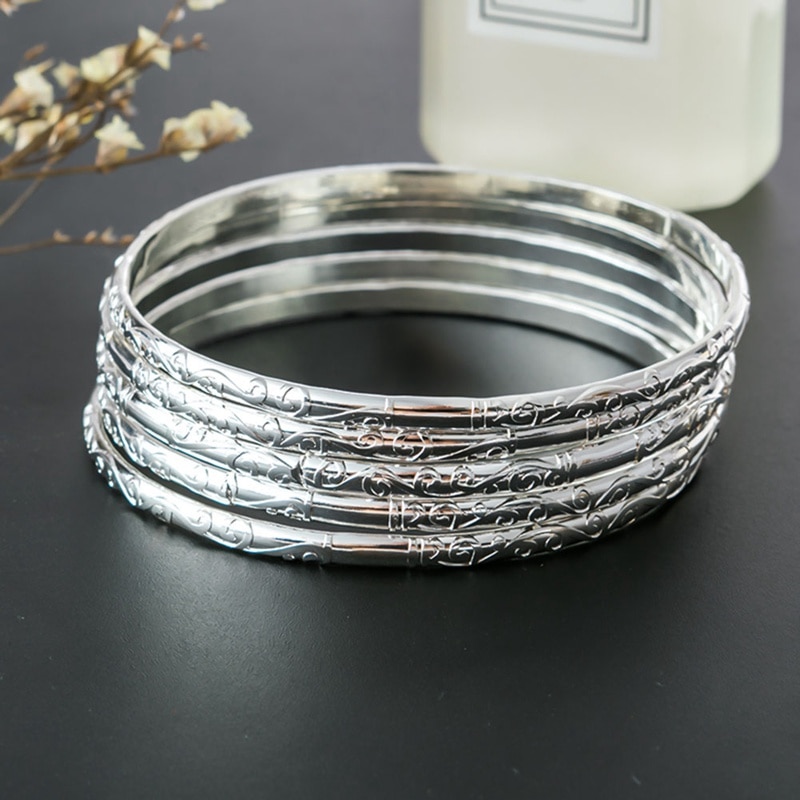 5 Pezzi/lotto di Colore Argento Semplice Delle Donne Del Polsino Del Braccialetto Del Braccialetto Grande Cerchio Rotondo Del Cerchio Wristband Donne Gioelleria Raffinata E Alla Moda Accessori