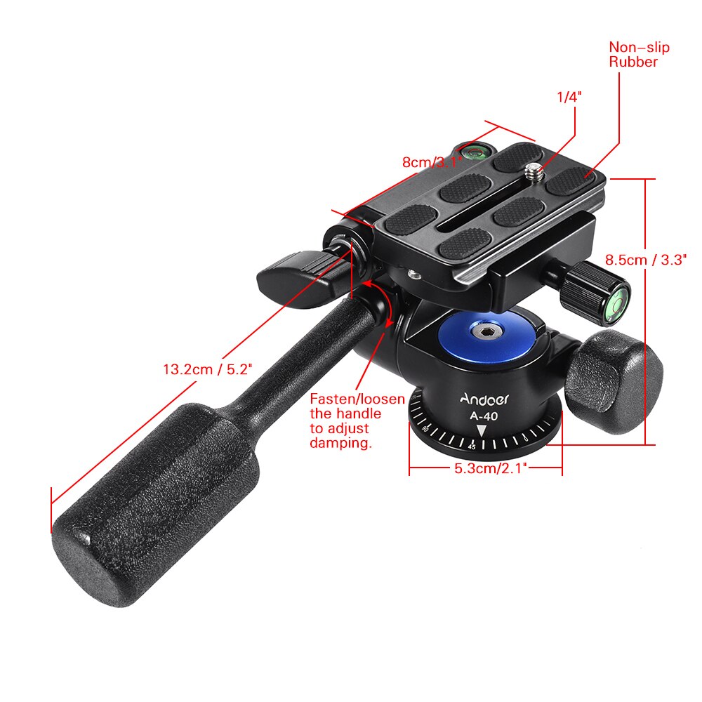 Andoer A-40 3 voies caméra trépied tête aluminium 360 panoramique photo amortissement tête pour Canon Nikon Sony trépied monopode curseur