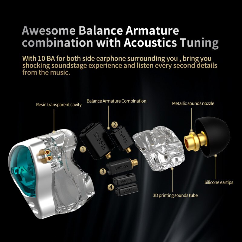 CCA CA10 10 Balanced Armature In Ear Earphone HiFi Noice Cancelling Sport Headphones Earbuds Headset ASX AST CA16 PRO ZAS ZAX