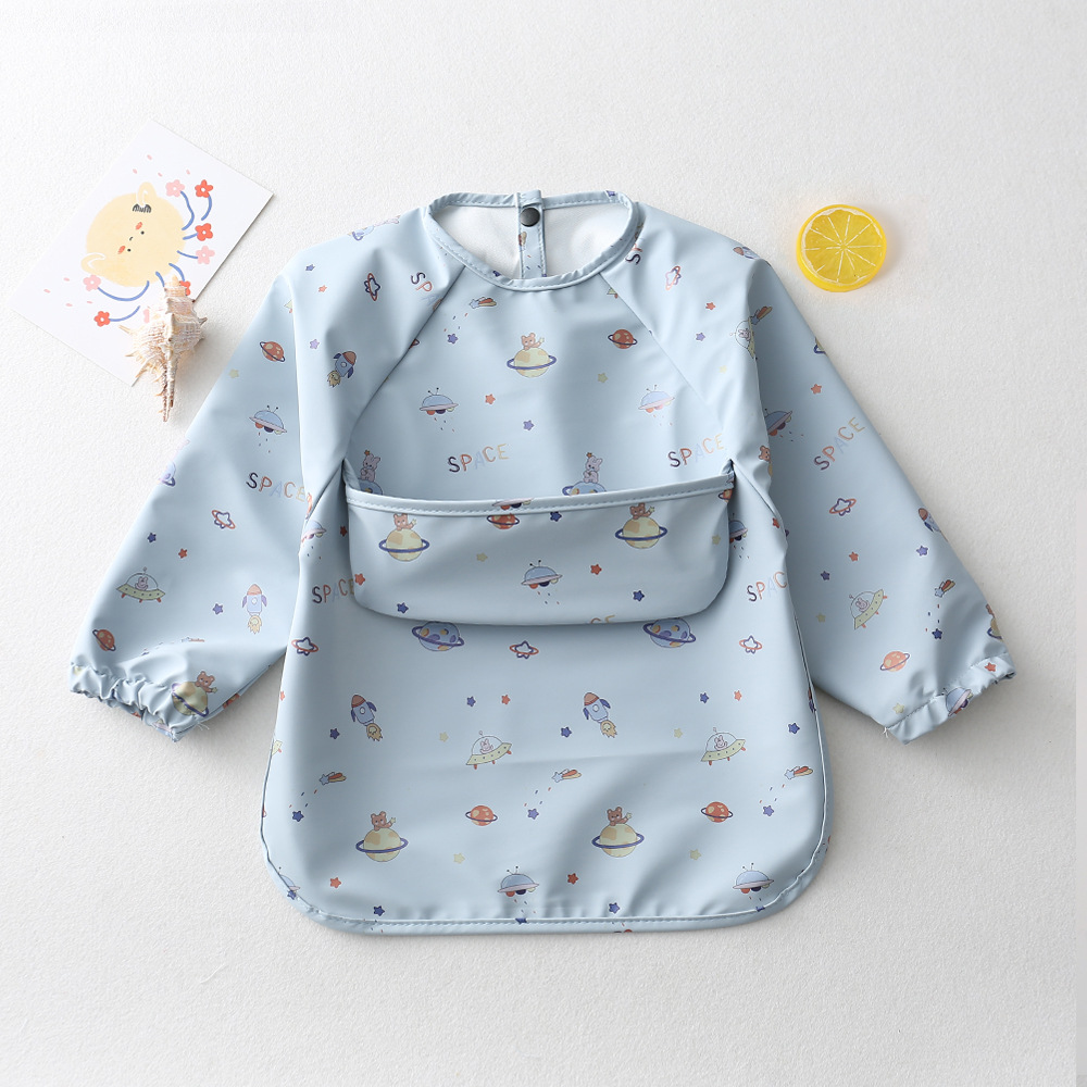 Baby Long Sleeved Bibs Children Toddler Bibs Art Crafts Waterproof Mealtime Protection Washable Easy Clean Smock for Kid: Planet