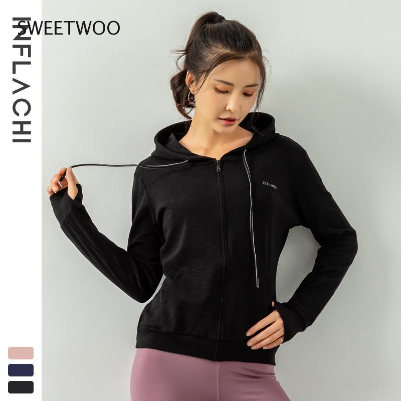 spring and summer women's sports sweater stretch zipper running gym hooded coat long-sleeved top