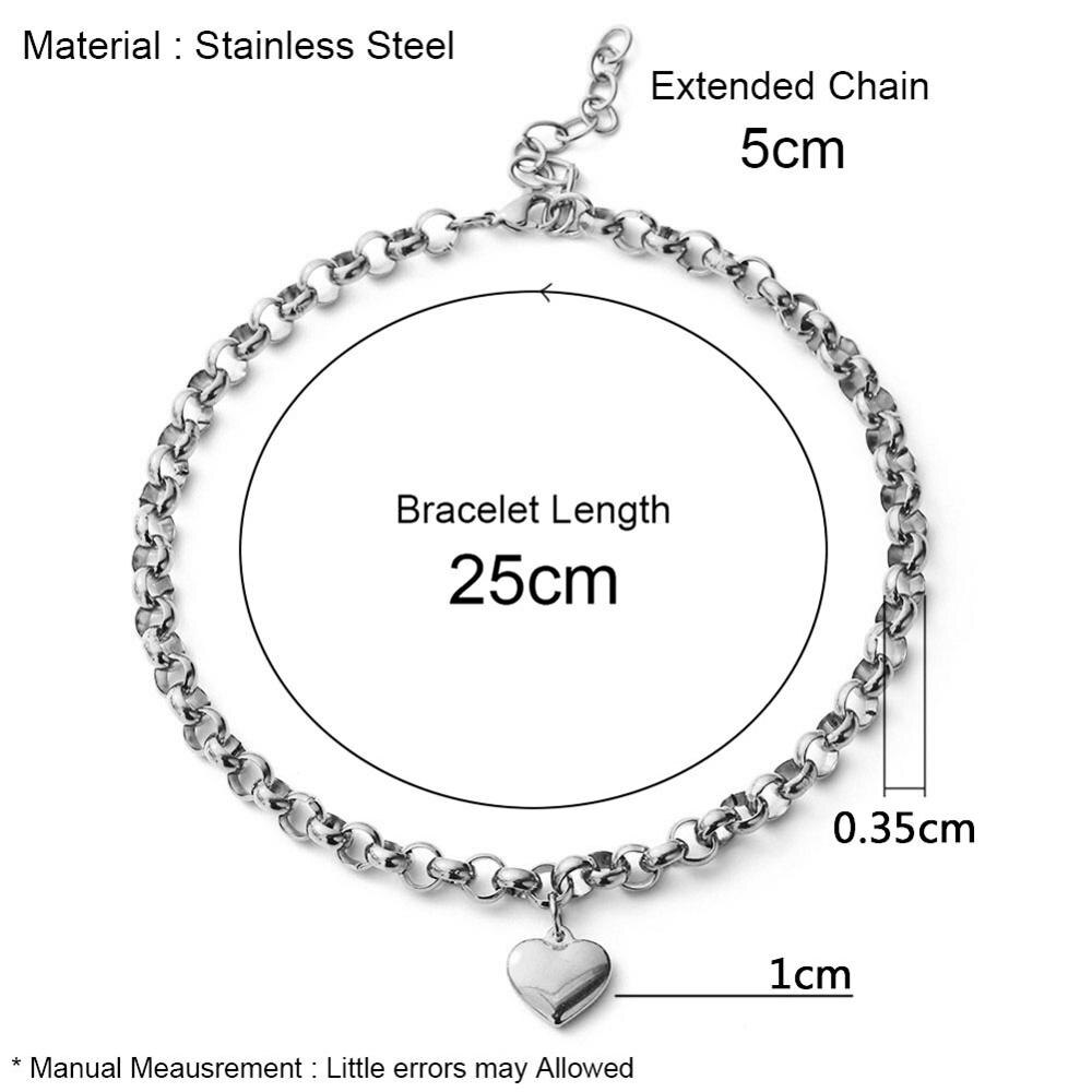 Offre spéciale plage jambe Bracelet pour femmes breloque perlée en forme de coeur pendentif en acier inoxydable chaîne cheville fille: Silver-8mm