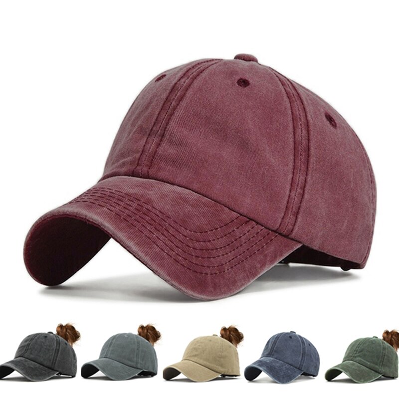 Paardenstaart Baseball Cap Voor Vrouwen Snapback Baseball Hoed Wassen Hoeden Vrouwelijke Sport Caps Effen Kleur Bone Gorras