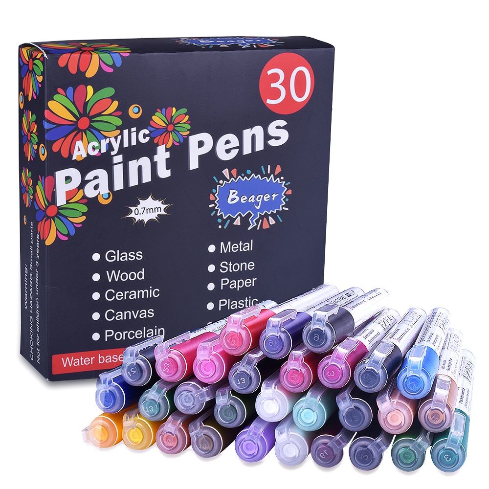 Goedkope 30- pack gekleurde acryl kunstmarkers, verfpennen, fineliner, kogelpunt, schilderbenodigdheden, kunstbenodigdheden, permanent en waterdicht