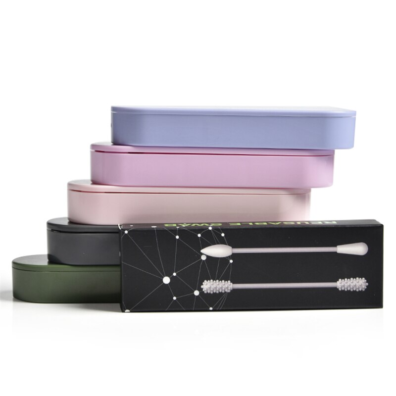 2 pièces/boîte coton-tige réutilisable oreille nettoyage cosmétique Silicone bourgeons écouvillons bâtons Double tête recyclage pour le nettoyage des outils de maquillage