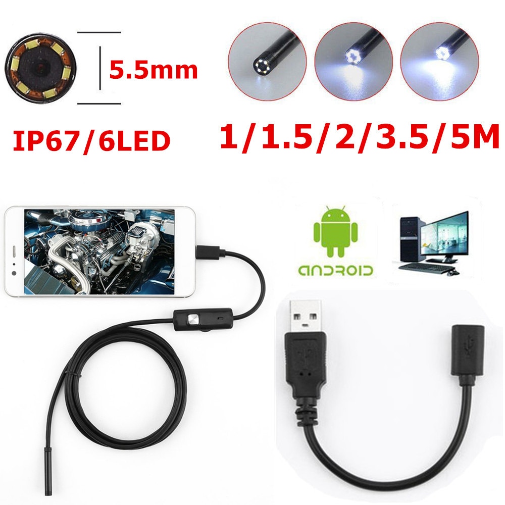 5.5 Mm Endoscoop Camera 720P Hd Usb Endoscoop Met 6 Led 1/1.5/2/3.5/5M Zachte Kabel Waterdichte Inspectie Borescope Voor Android Pc