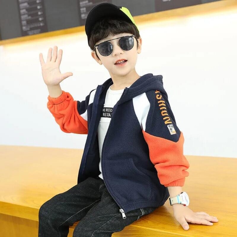 Capispalla per bambini primavera cappotto in pile per maglione Soft Shell con cappuccio per ragazzi scuola media pile polare per giacca abbigliamento per bambini: Black / 4T