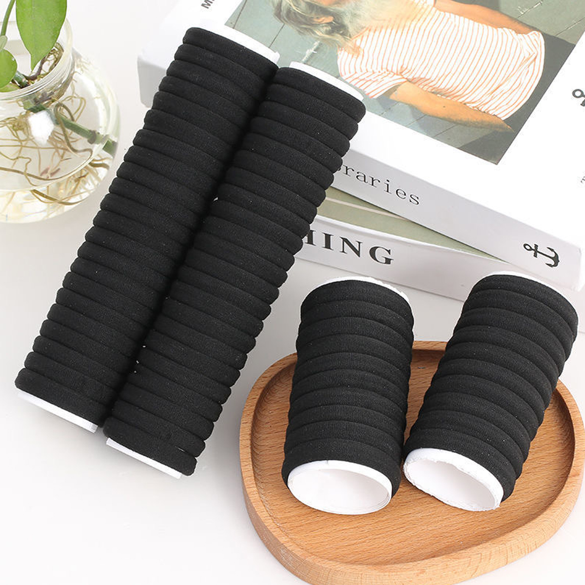 50/100 st svarta hårband för kvinnor flickor hårband hög elastiskt gummiband hårsnoddar hästsvanshållare scrunchies accessoarer: Storlek passar alla / Svart