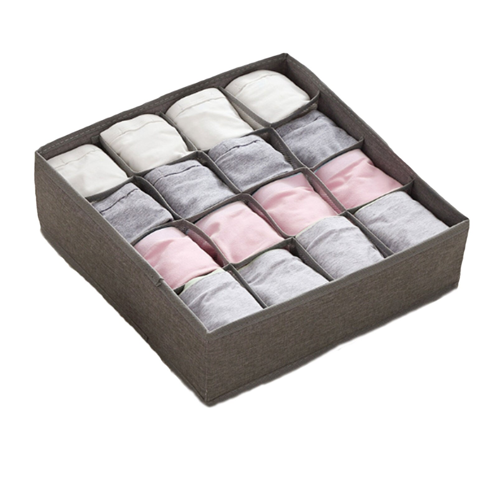 24/16/7 grid underwear/socks storage box Collapsible Underwear Storage Basket Cloth Box Detachable Sorting Elastic Split Holder: Gray 16grid