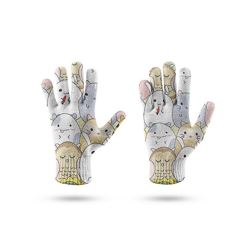 Vinter dejlige handsker kvinder mænd forår og efterår stretch strik vanter 3d print fuld finger guantes kvindelige hæklede handsker: Stil 4