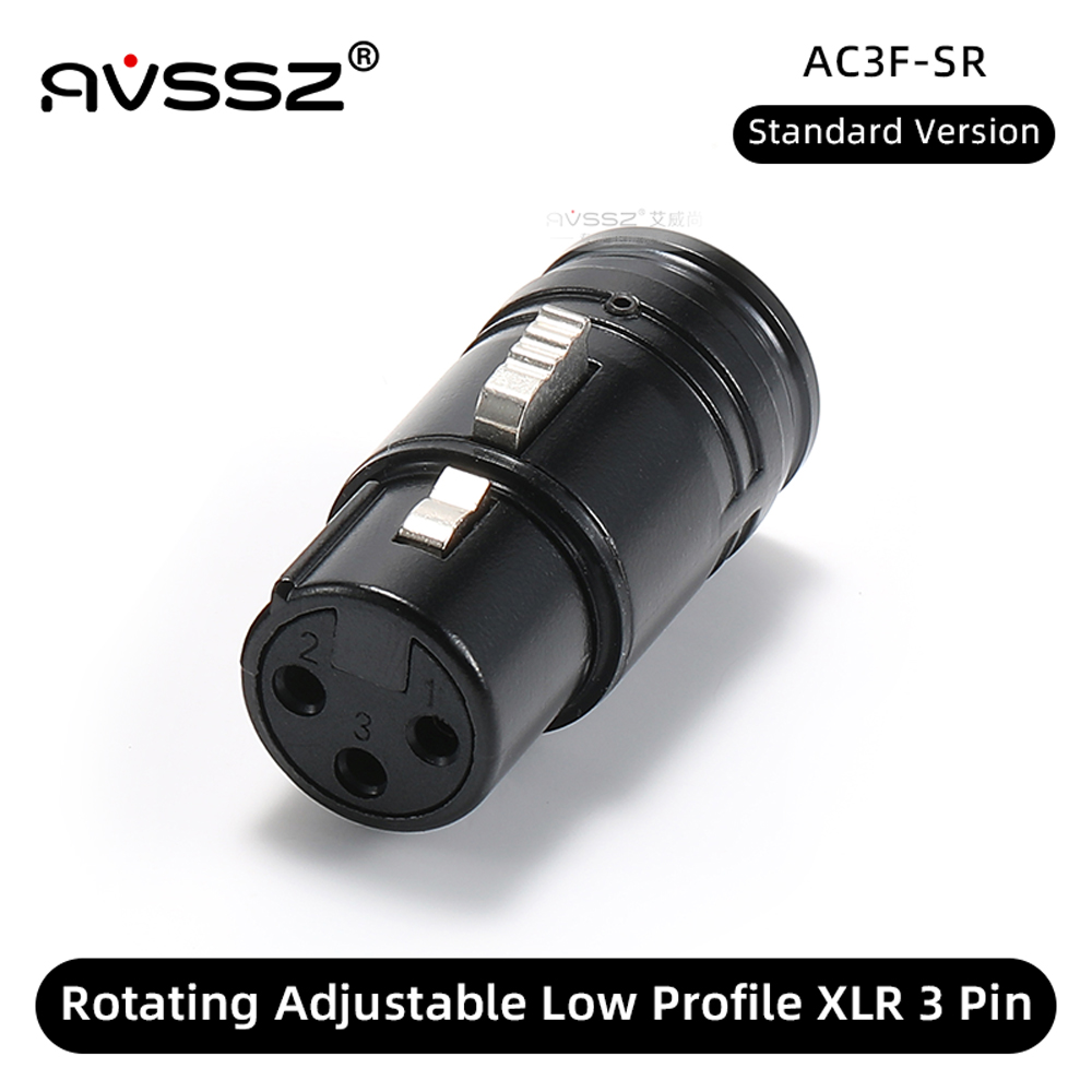 AVSSZ Low profile 3 Pin XLR Cable Connector 90° 360 Rotateable XLR Plug with Wrench, for Microphone Audio Mixer Headphone Amp: black