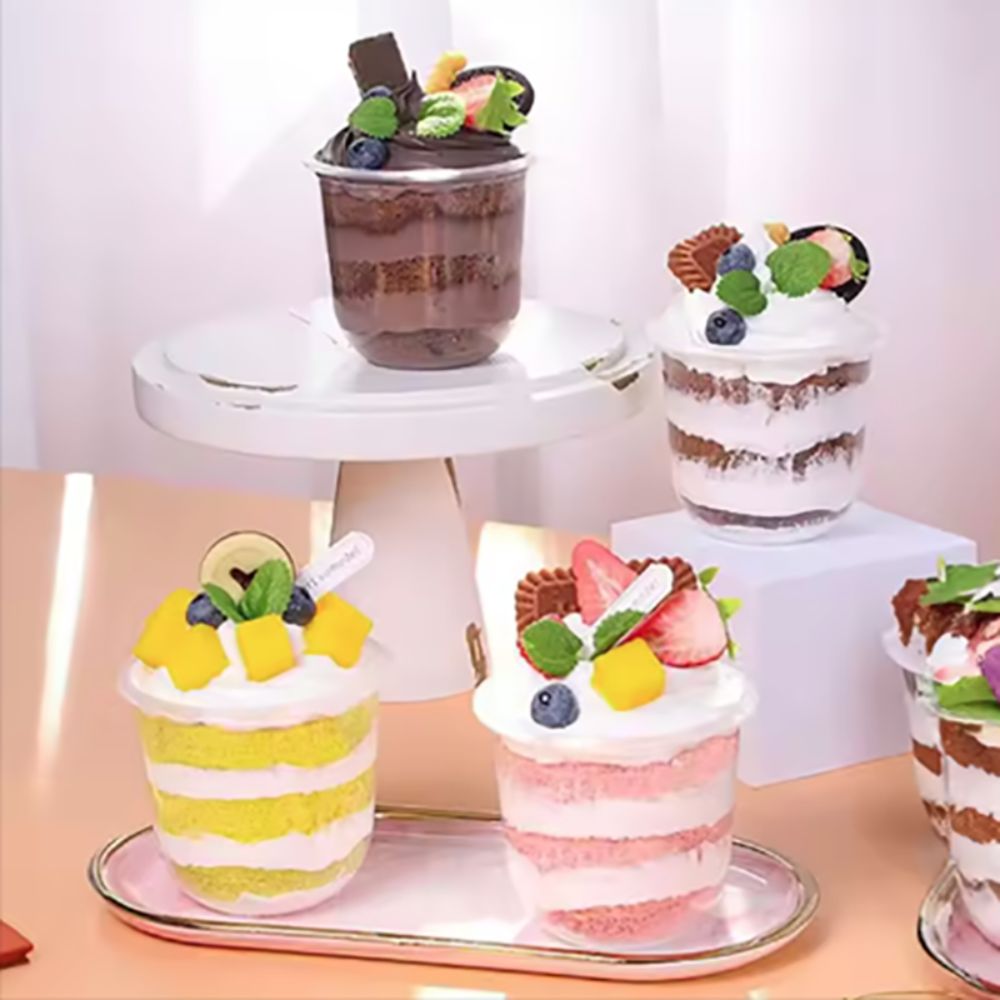 50pcs 250/360/500ML Disposable Cake Cup Transparent U Shaped Ice Cream Cup with Dome Lid Plastic Dessert Cup Business
