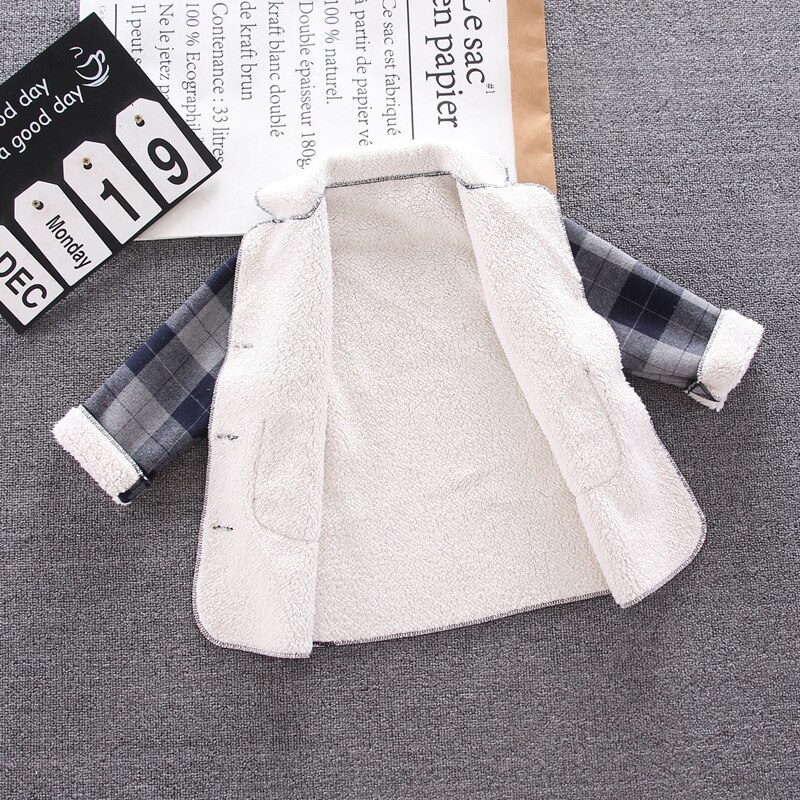 Herbst Winter Jungen warme jacke Plaid Wolle Mantel freundlicher Winter oben revers Plus samt dick windbreaker