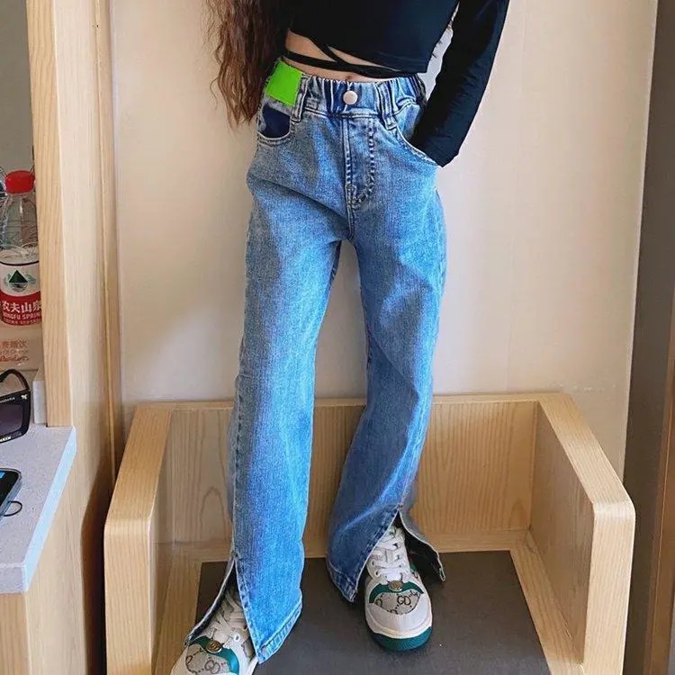 Girls Split Jeans Autumn High-waisted Straight-up Denim Pants Teen Girls Jeans: 15