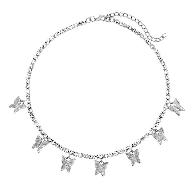 Flatfoosie Bling Della Farfalla Del Rhinestone Della Collana Del Choker Per Le Donne Fuori Ghiacciato Di Cristallo Tennis Catena Della Collana Dei Monili di Cerimonia Nuziale del Regalo: 035802SL