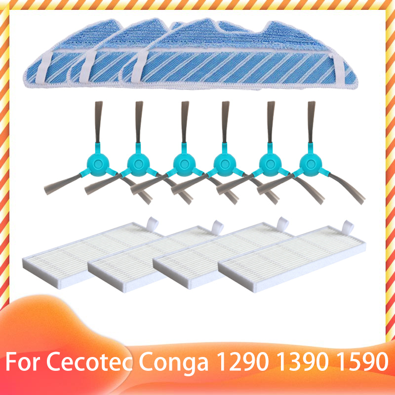 Compatible con Cecotec Conga 1290 1390 1590, accesorios, rodillo, Cepillo Lateral principal, filtro Hepa, fregona, repuestos: Chocolate