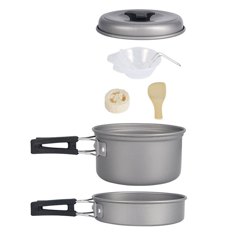 8pcs/set Outdoor Camping Pot Kits Portable Combination Picnic Pots Cookware Cooking Bowl Pan Kits for Backpacker Travel Supplies