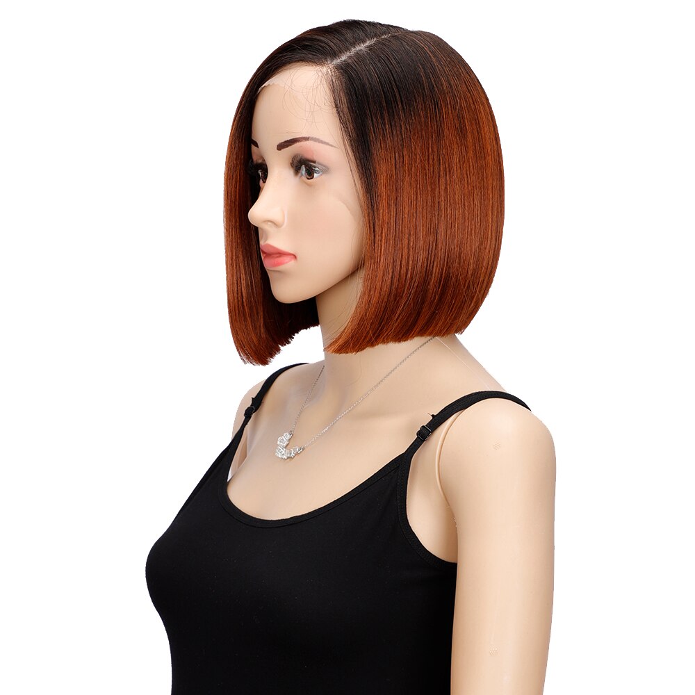 Colorido corto recto pelucas para mujeres negras Ombre raíces oscuras sintética marrón peluca con malla frontal pelucas de pelo Natural sin costuras: TT4130E